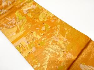 唐風景に人物模様織り出し　名古屋帯